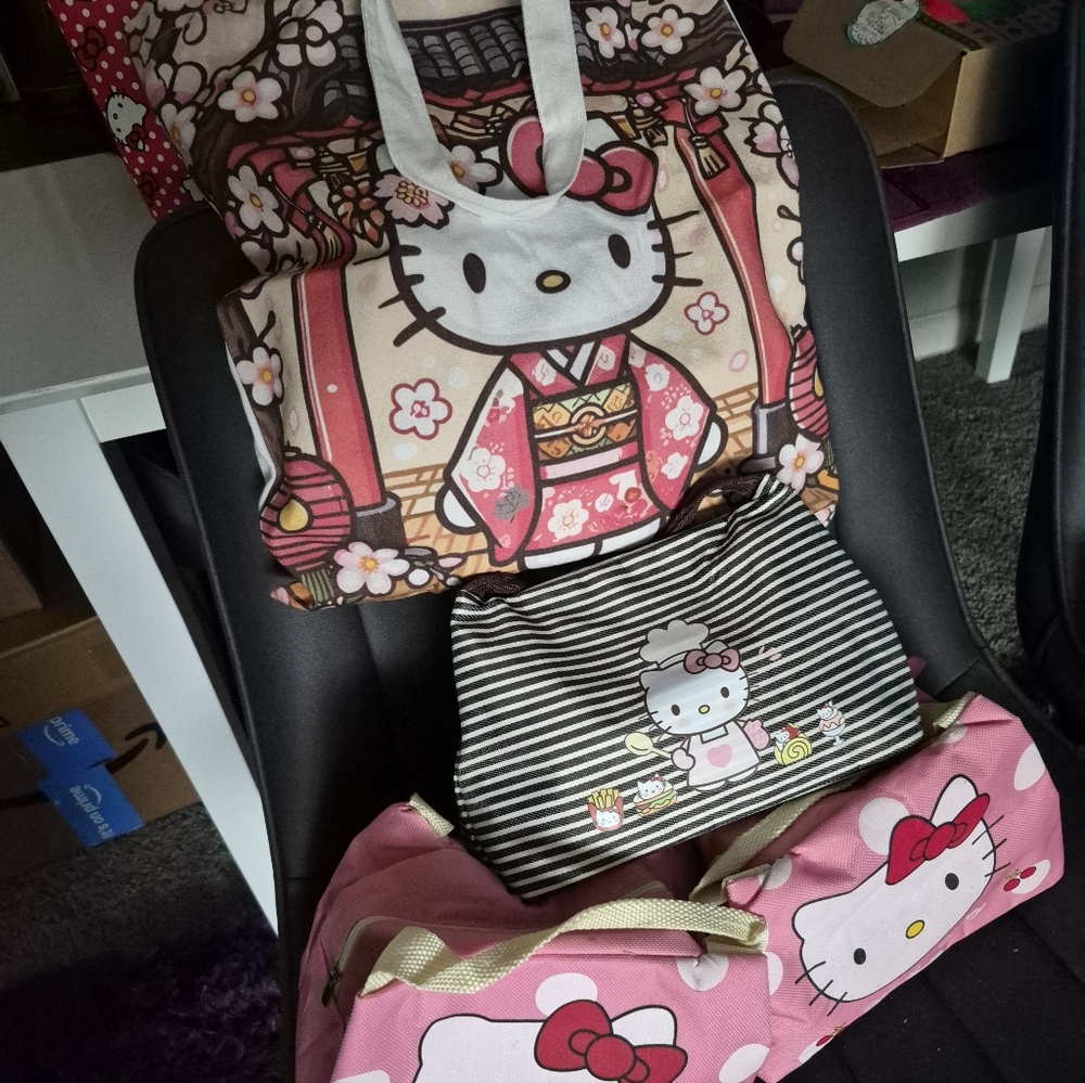 Hello Kitty Kids Bag Set - Pink, Black, and White Each Bag Has Jewerly Makeup
